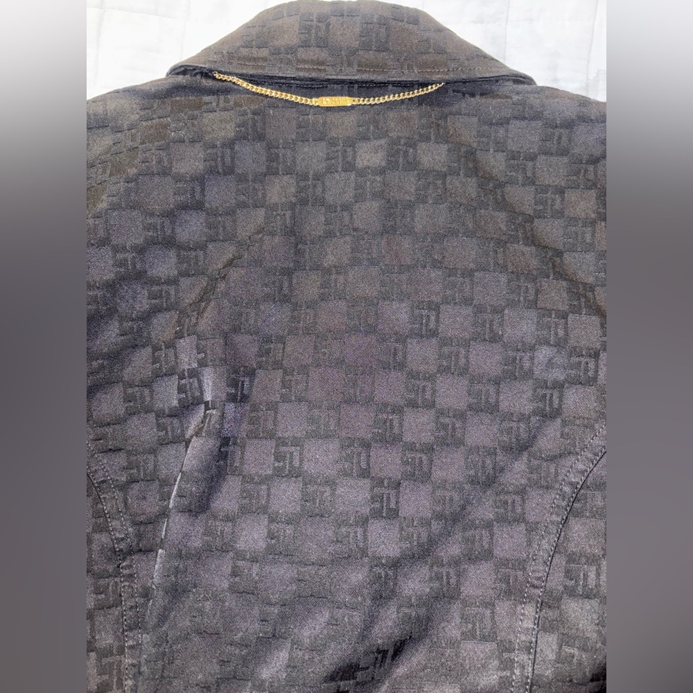 St. John Sport Black Jacquard Logo Print Belted Gold Chain Accent Coat Trench S - Picture 4 of 6